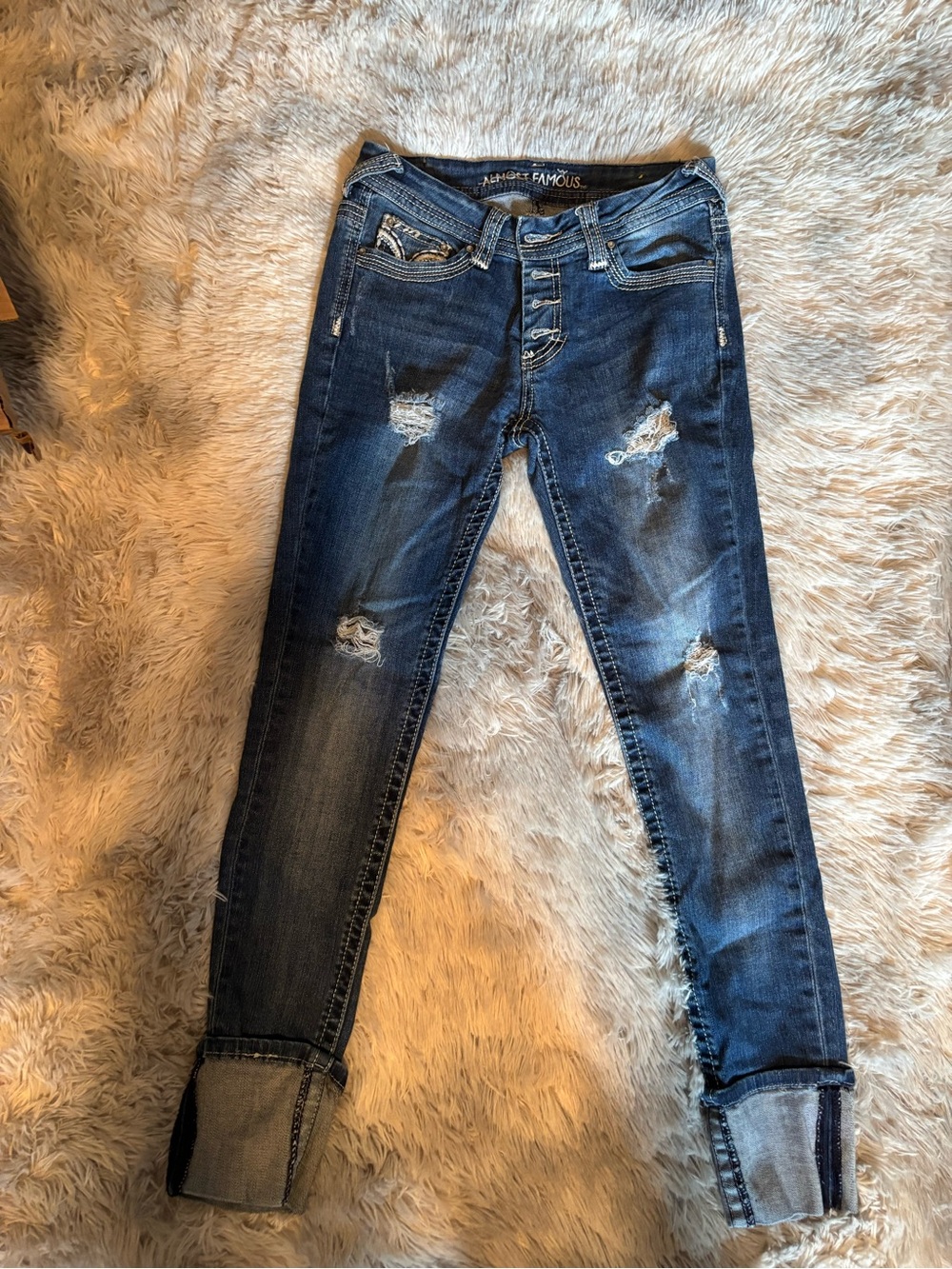 Almost Famous Dark Blue Distressed Skinny Jeans
